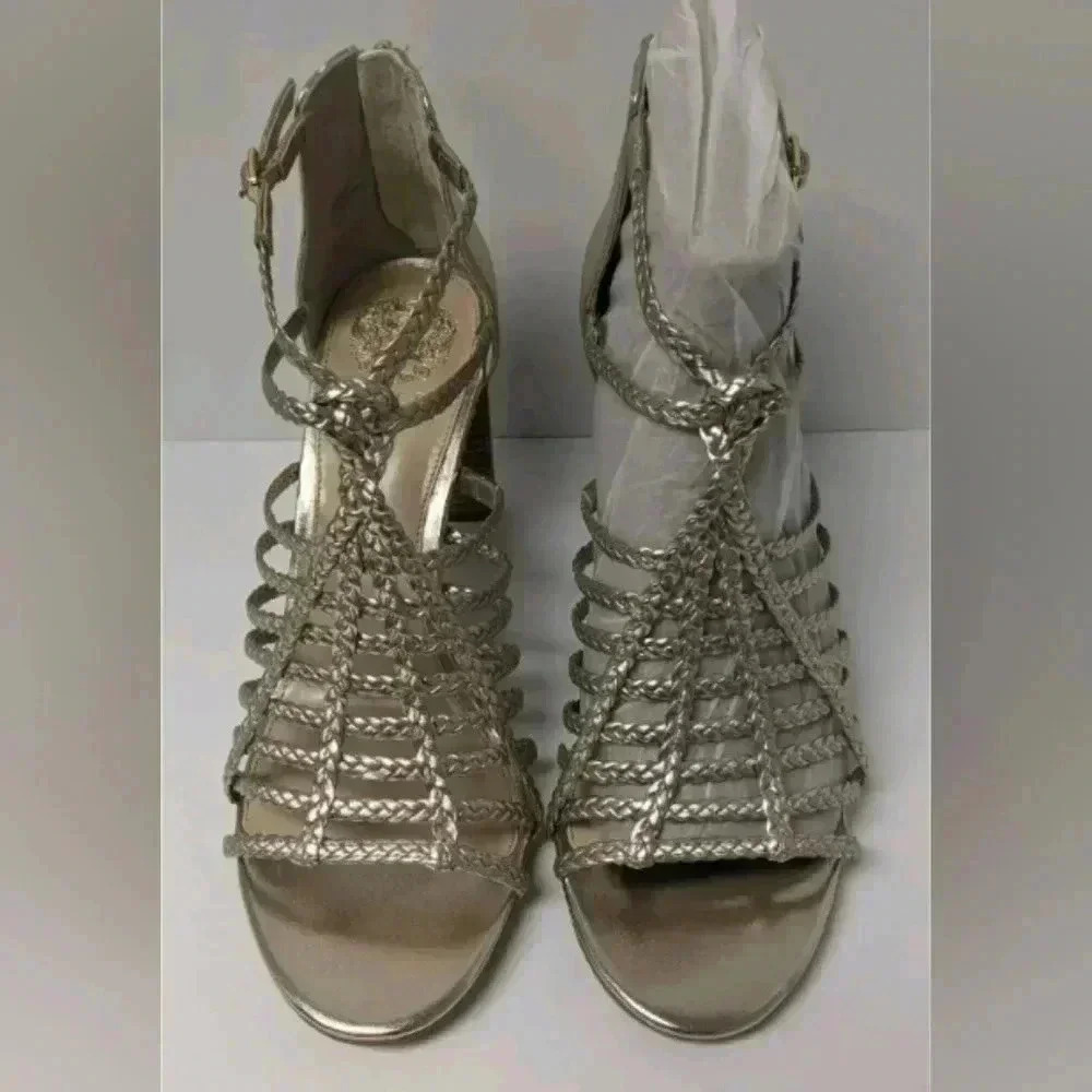 Vince Camuto Gold‎ Braided Strappy Heels Ankle Strap Party Shoes 5.5 NEW